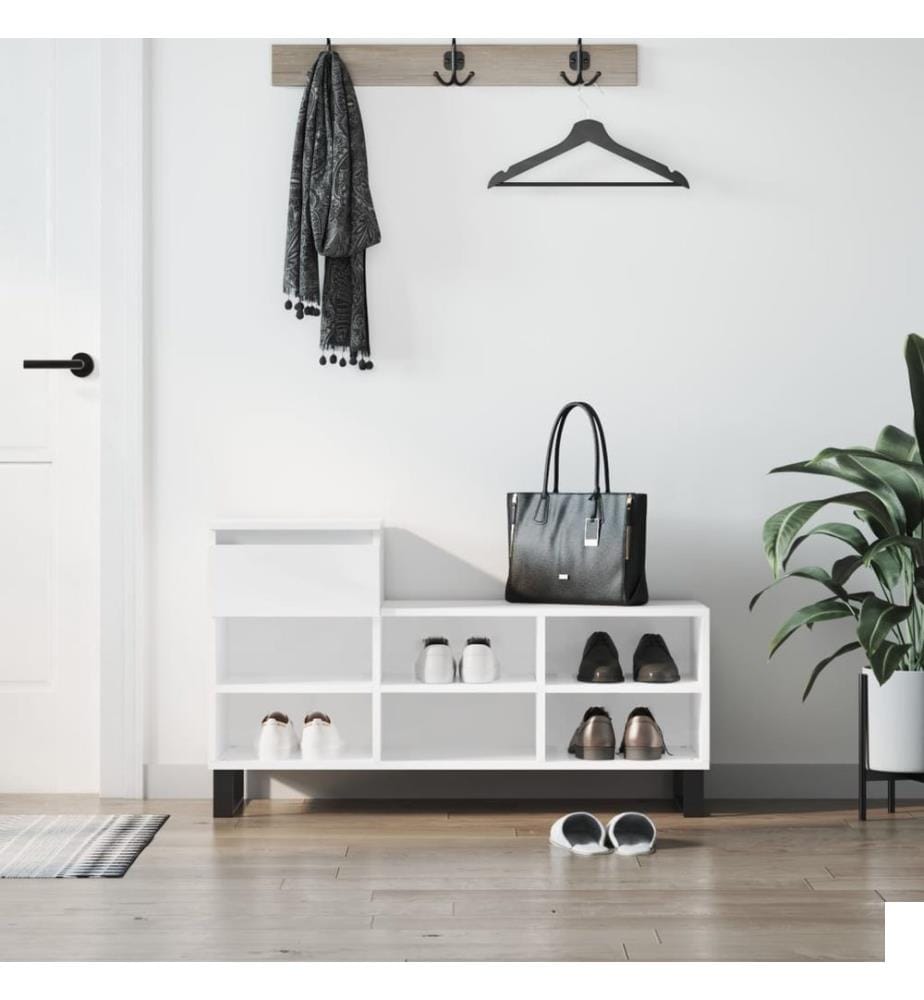 Armoire à chaussure Blanc brillant 102x36x60 cm Bois ingénierie