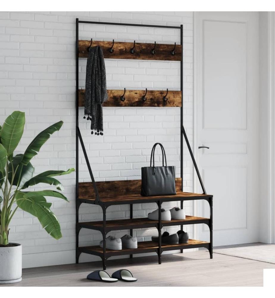 Porte-vêtements et rangement des chaussures chêne fumé