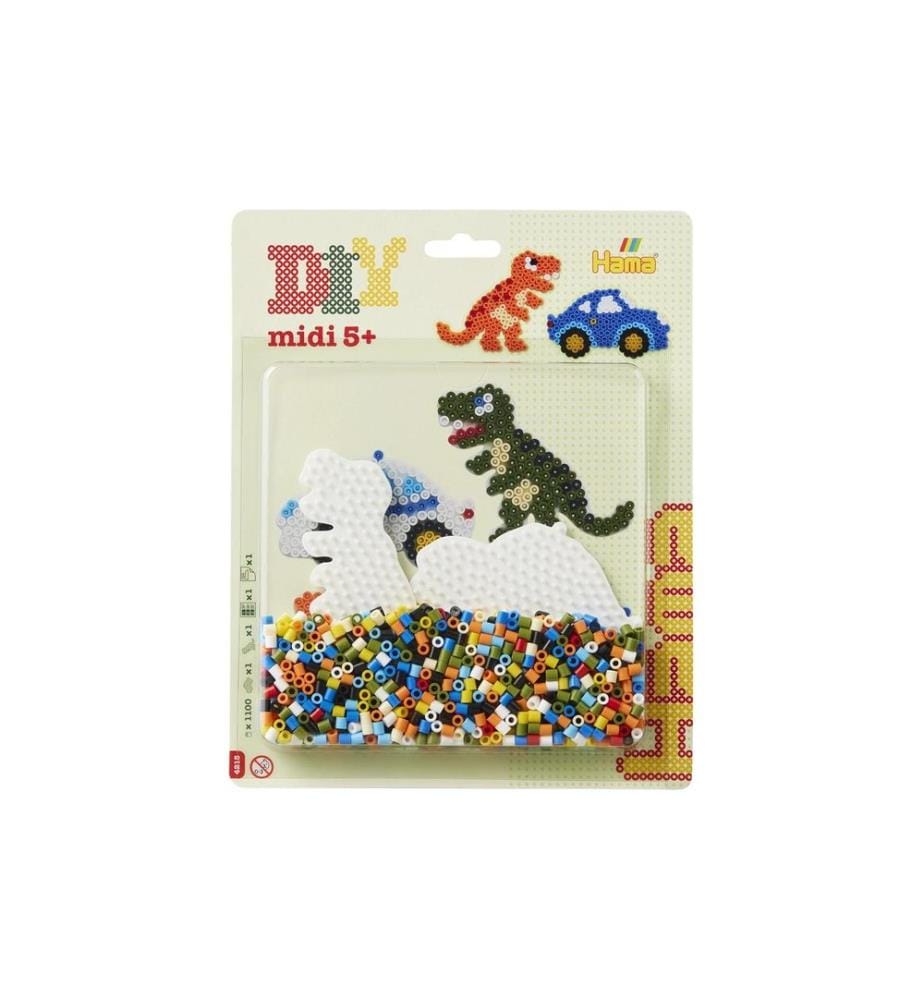 HAMA - Kits de perles à repasser Voiture et dinosaure, 1100 pcs. Multicolore