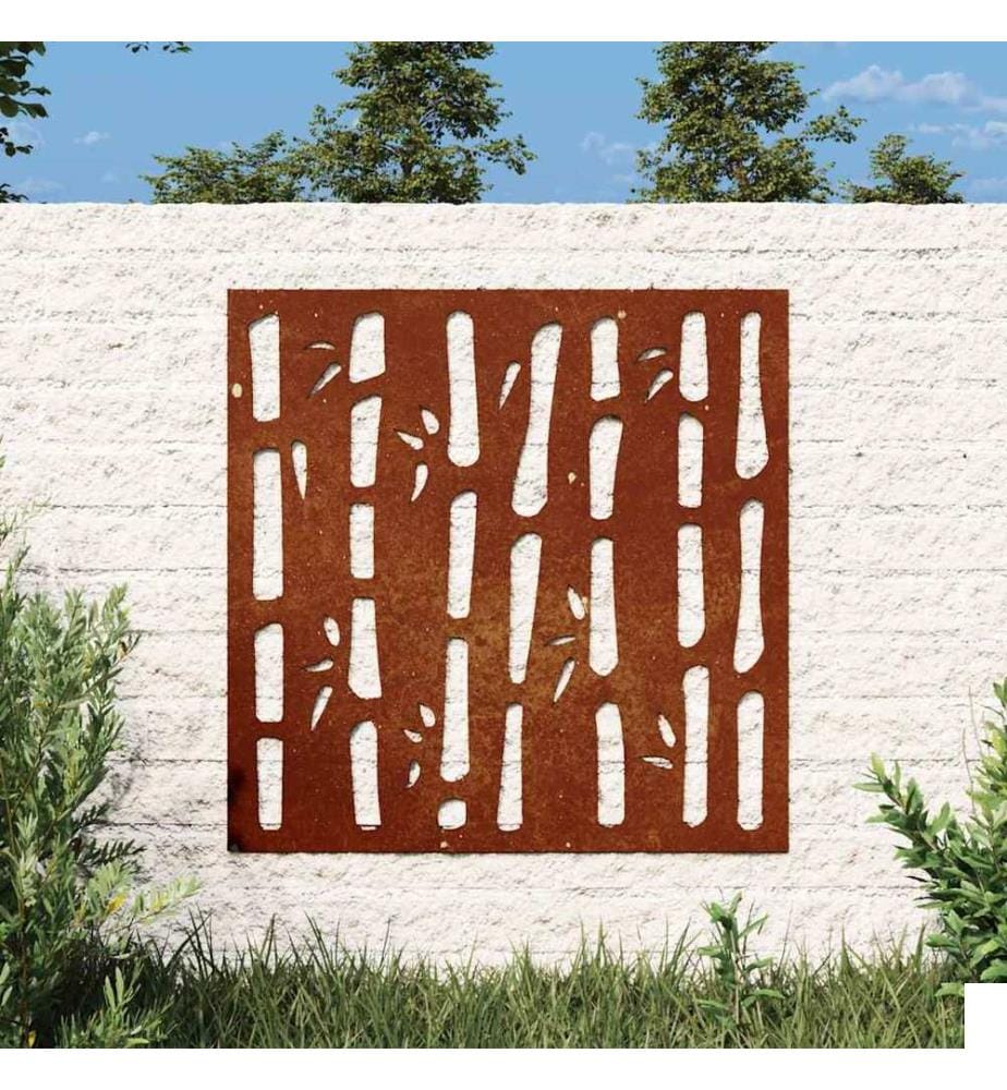 Décoration murale jardin 55x55 cm acier corten design bambou