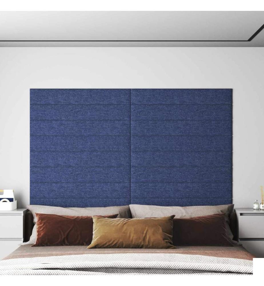 Tête de lit murale 12 pcs Bleu 90 x 15 cm tissu