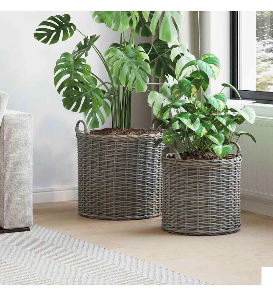 Panier à Plantes avec stockage 2 pcs Gris Rotin Lacak
