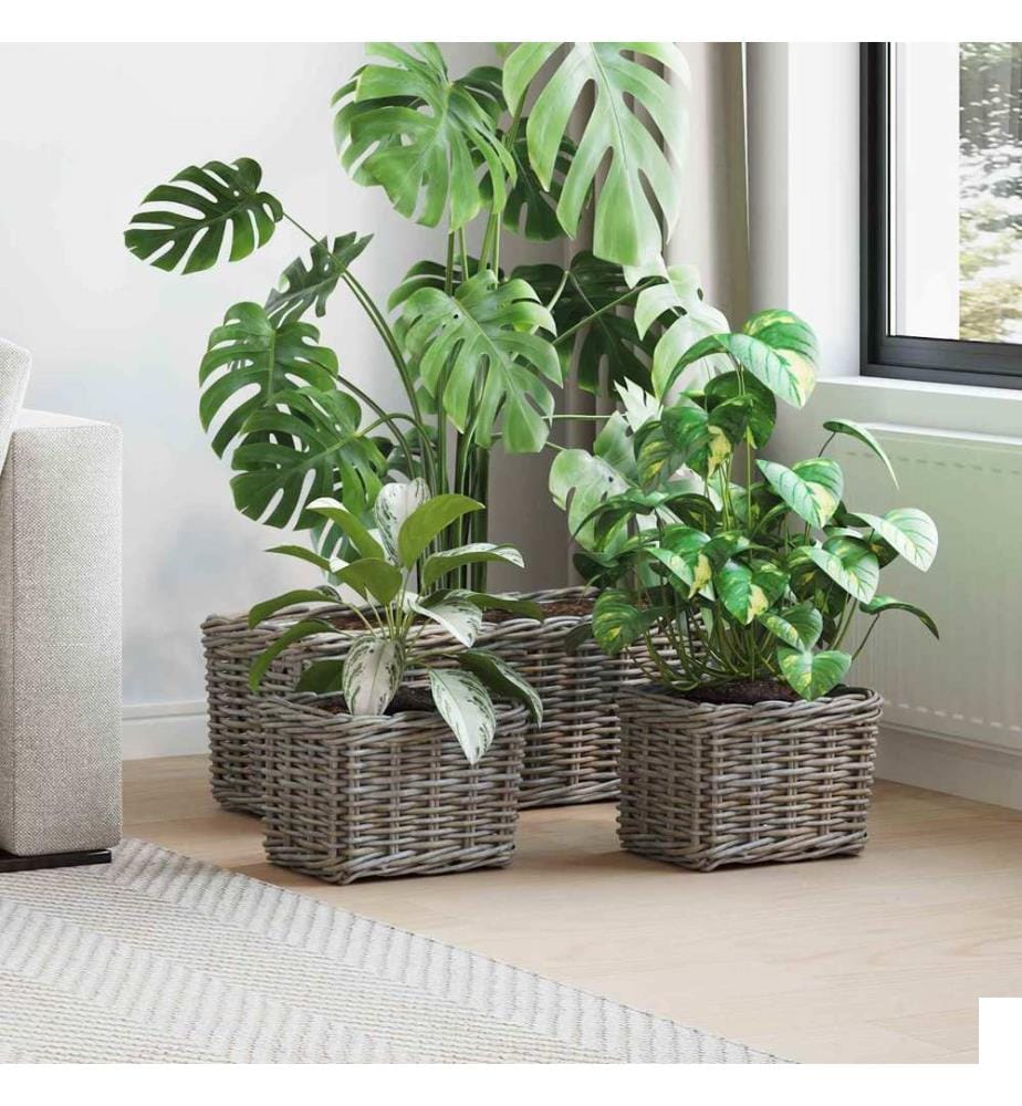 Panier de plantation avec stockage 3 pcs Gris Rattan Kubu