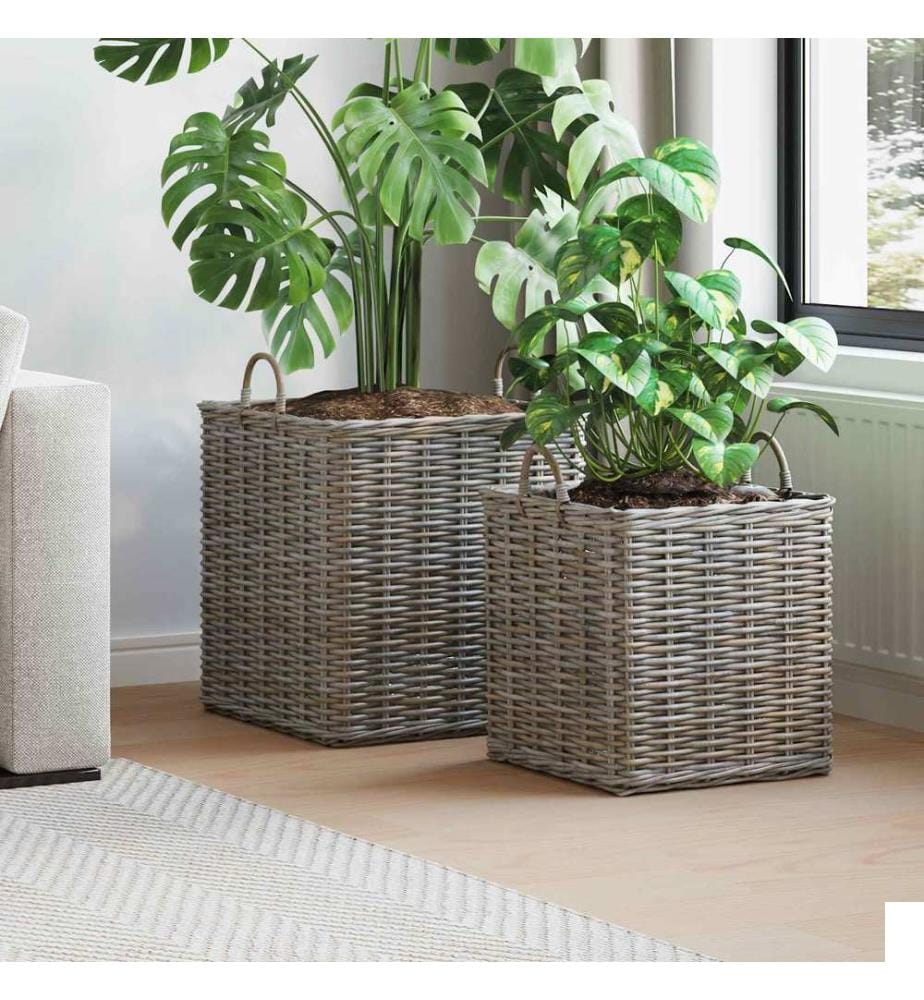 Panier de Plante avec stockage 2 pcs Gris Rattan Lacak