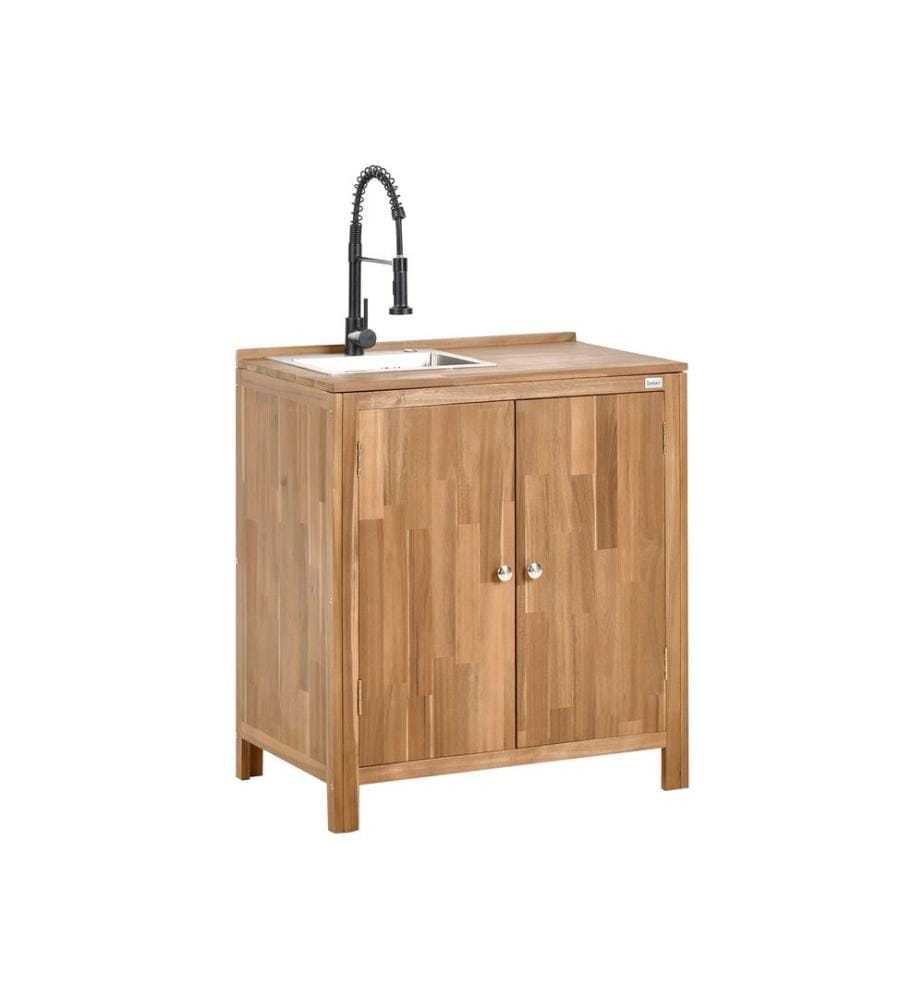 Meuble de cuisine d'extérieur avec évier VENOSA Acacia Marron/noir