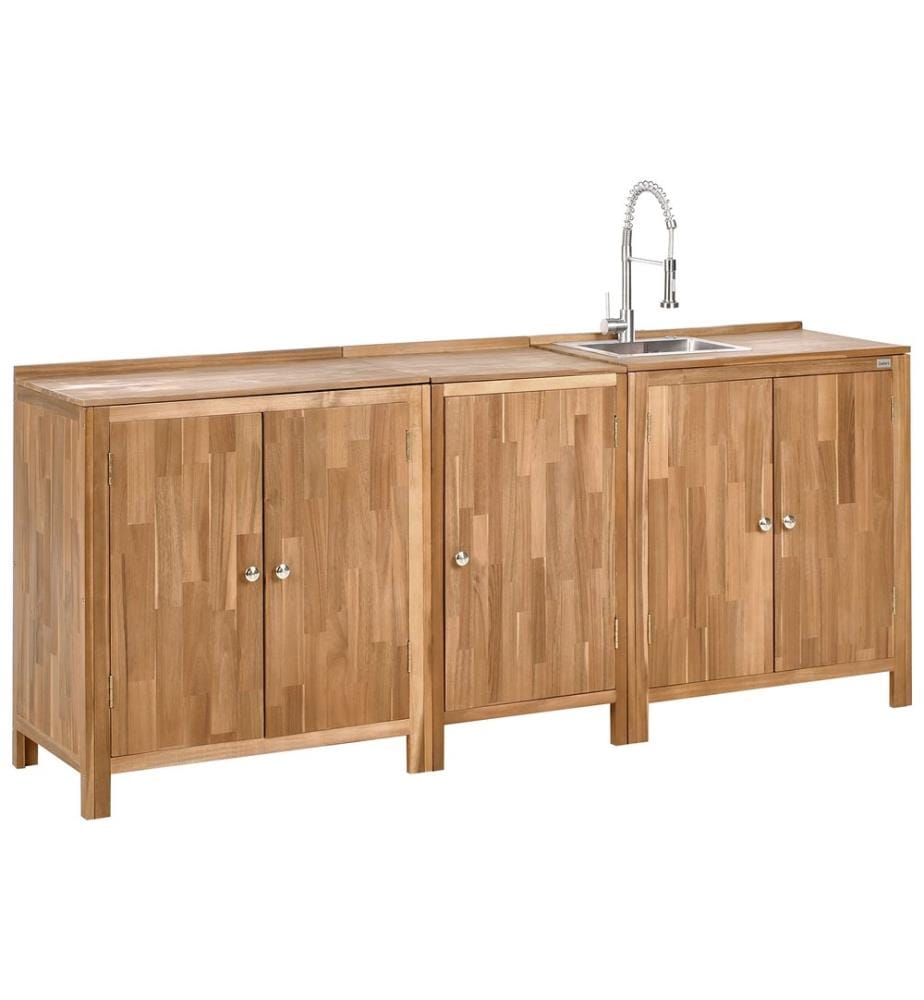 Cuisine d'extérieur 3 pièces avec évier VENOSA Acacia Marron/argenté