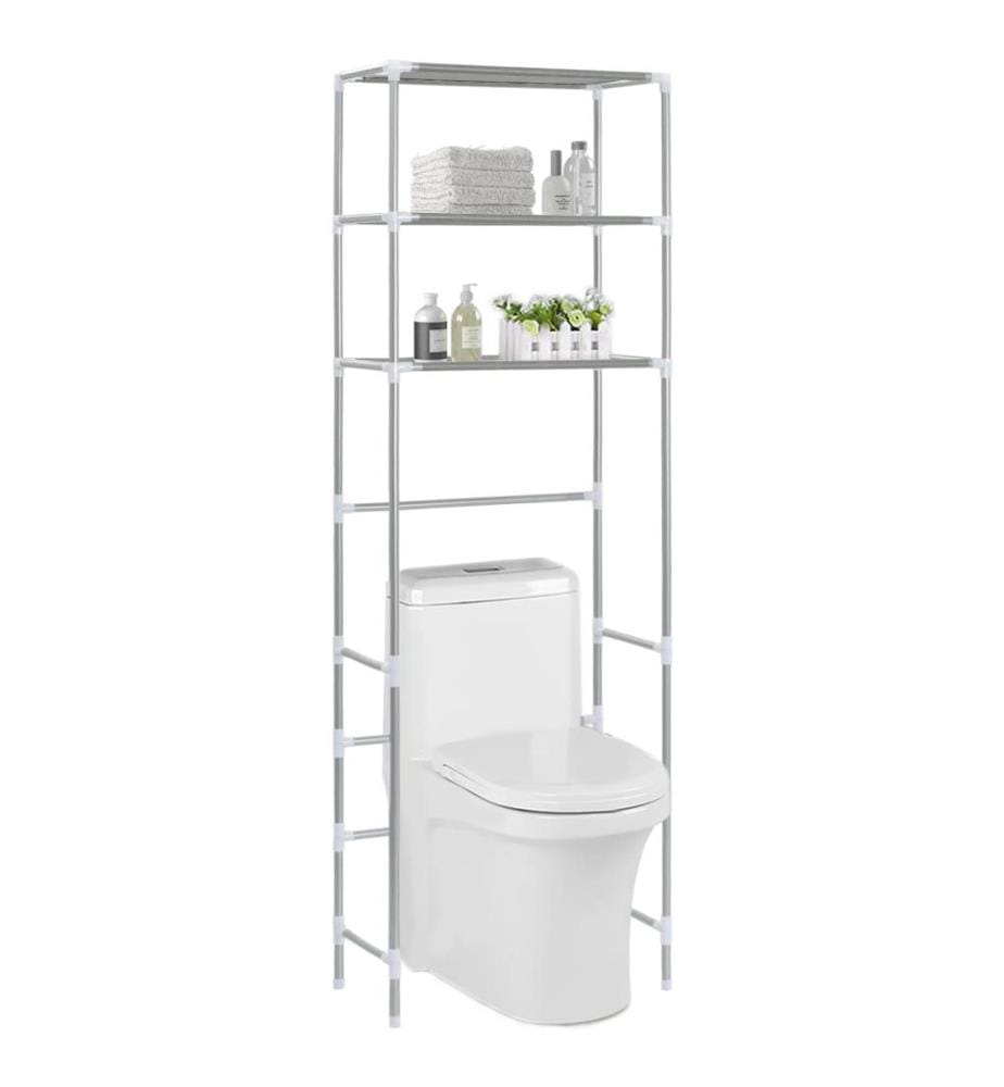 Support de rangement 3 niveaux de toilette Argenté 53x28x169 cm