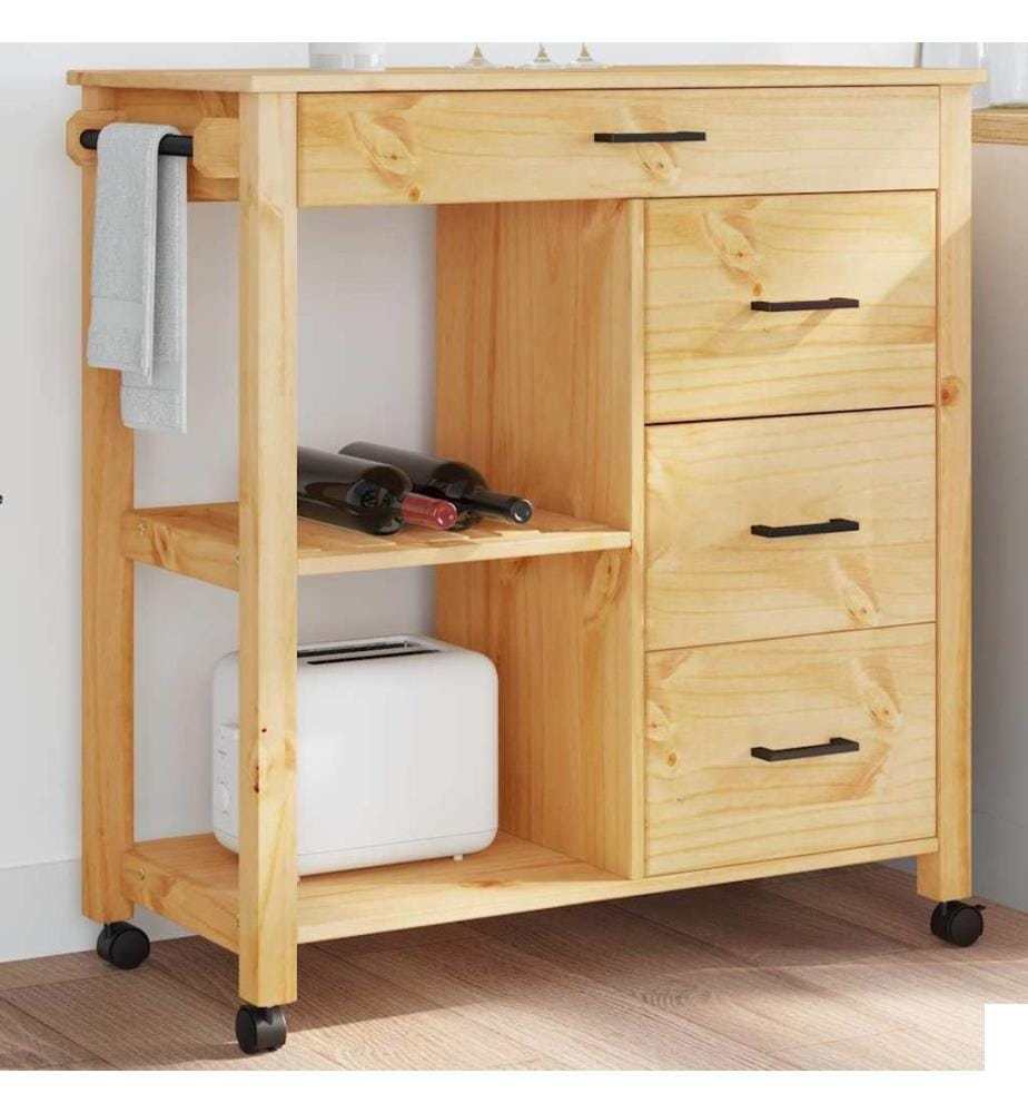 Chariot de cuisine MONZA 84x40x88,5 cm bois massif de pin