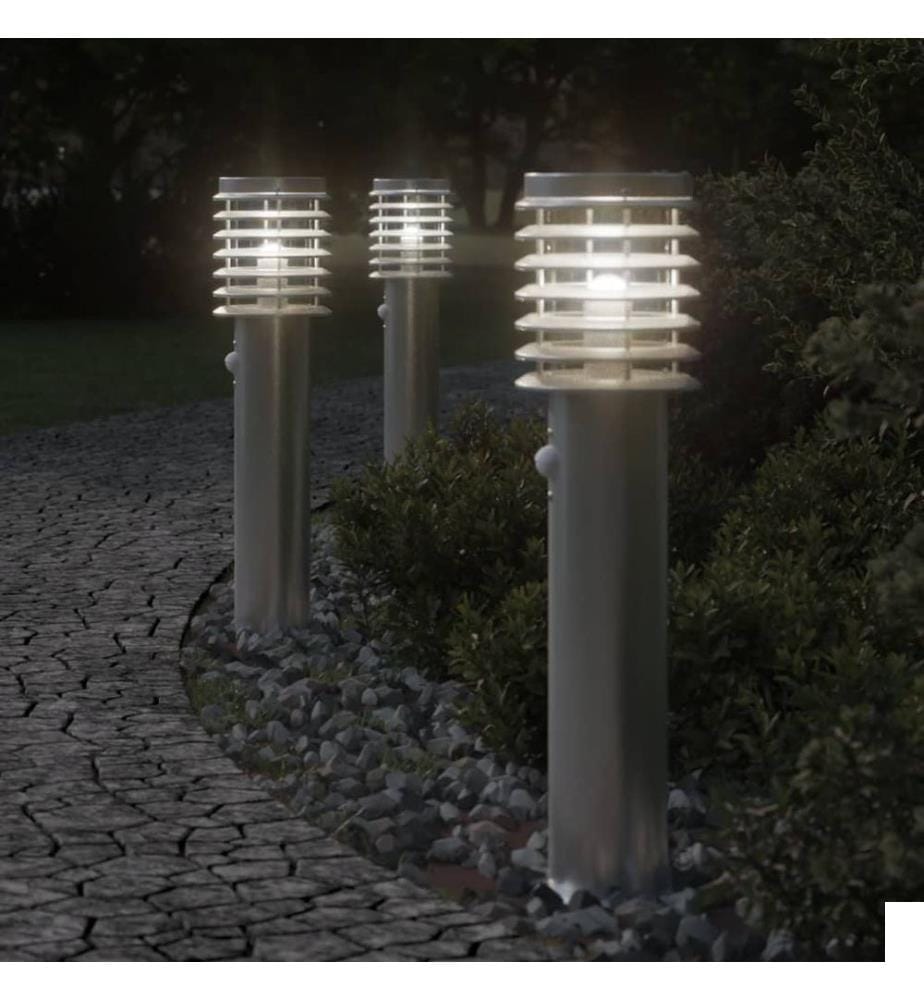 Lampadaire d'extérieur avec capteur argenté acier inoxydable