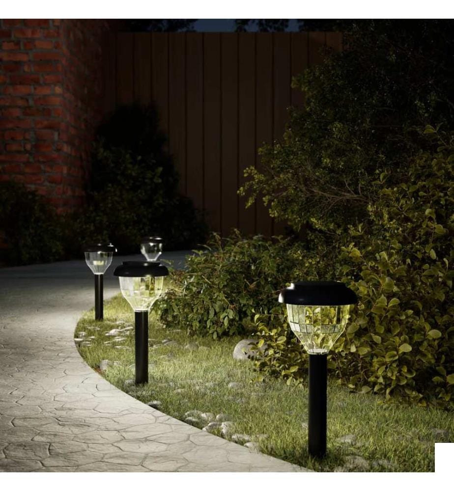 Lampes solaires d'allées et piquets de sol 4pcs blanc chaud RVB