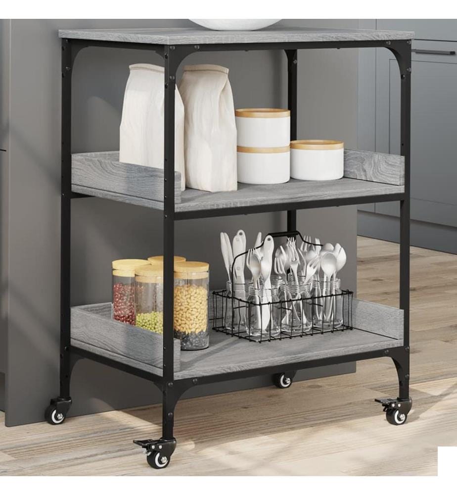 Chariot de cuisine sonoma gris 60x41x80,5 cm bois d'ingénierie