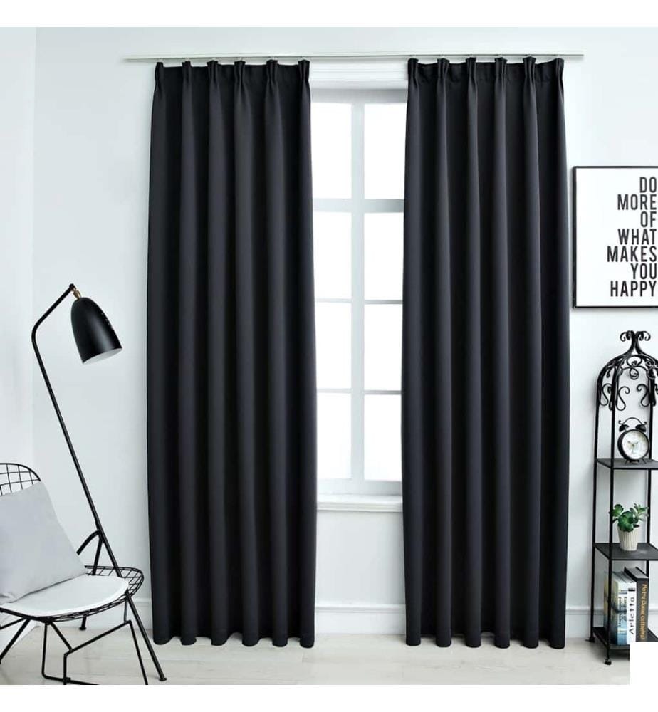 Rideaux occultants avec crochets 2 pcs Noir 140x245 cm