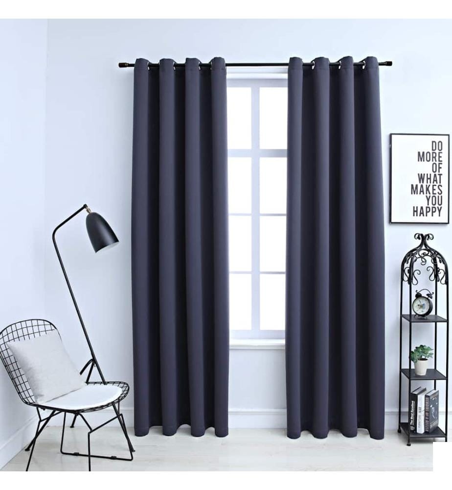 Rideaux occultants avec anneaux Métal 2pcs Anthracite 140x175cm