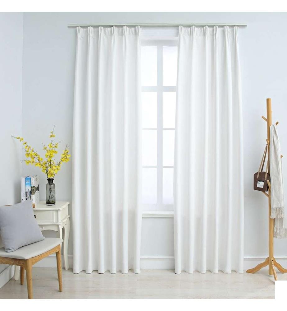Rideaux occultants avec crochets 2 pcs Blanc cassé 140x175 cm