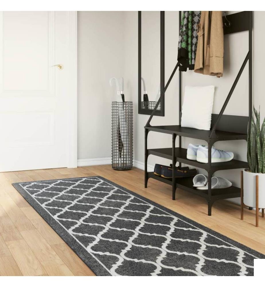 Tapis lavable noir et blanc 80x300 cm antidérapant