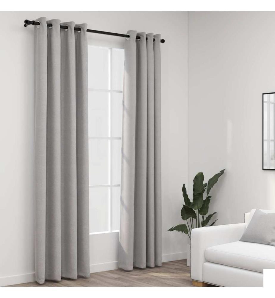 Rideaux occultants Aspect lin avec illets 2 pcs Gris 140x225cm