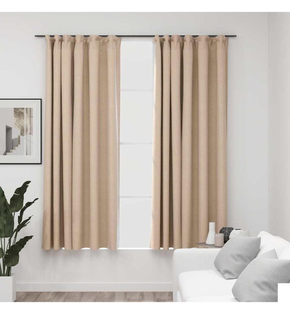 Rideaux occultants aspect lin et crochets 2 pcs beige 140x175cm