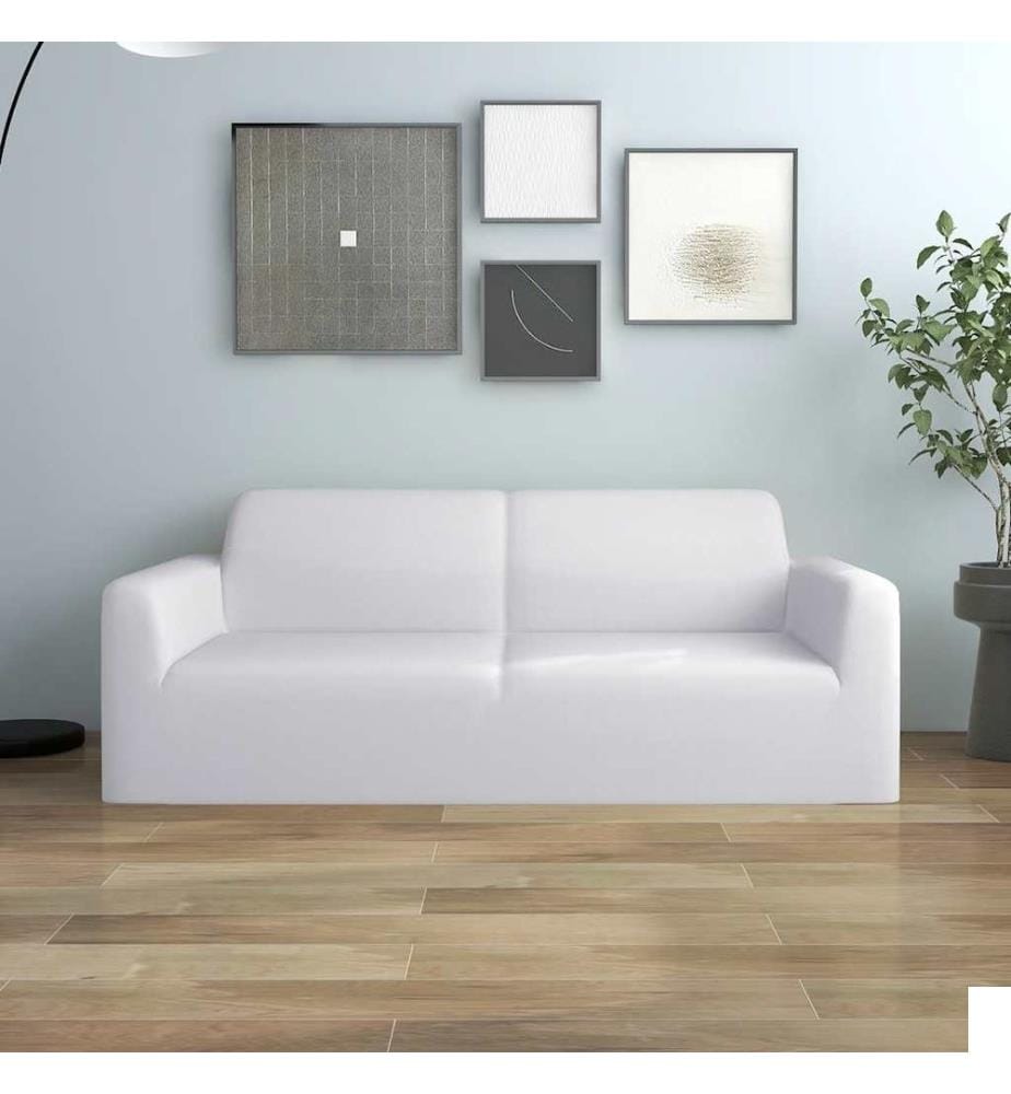 Housse extensible de canapé 2 places Blanc Jersey de polyester