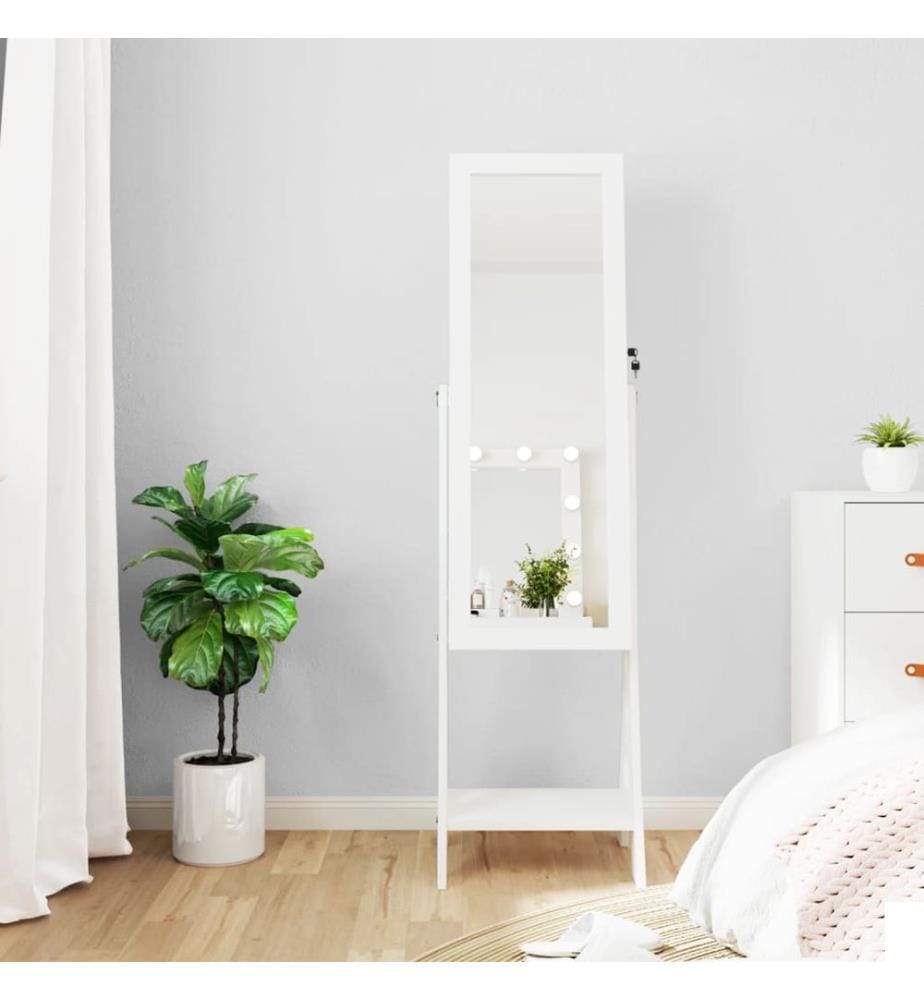Armoire à bijoux miroir avec lumières LED sur pied blanc