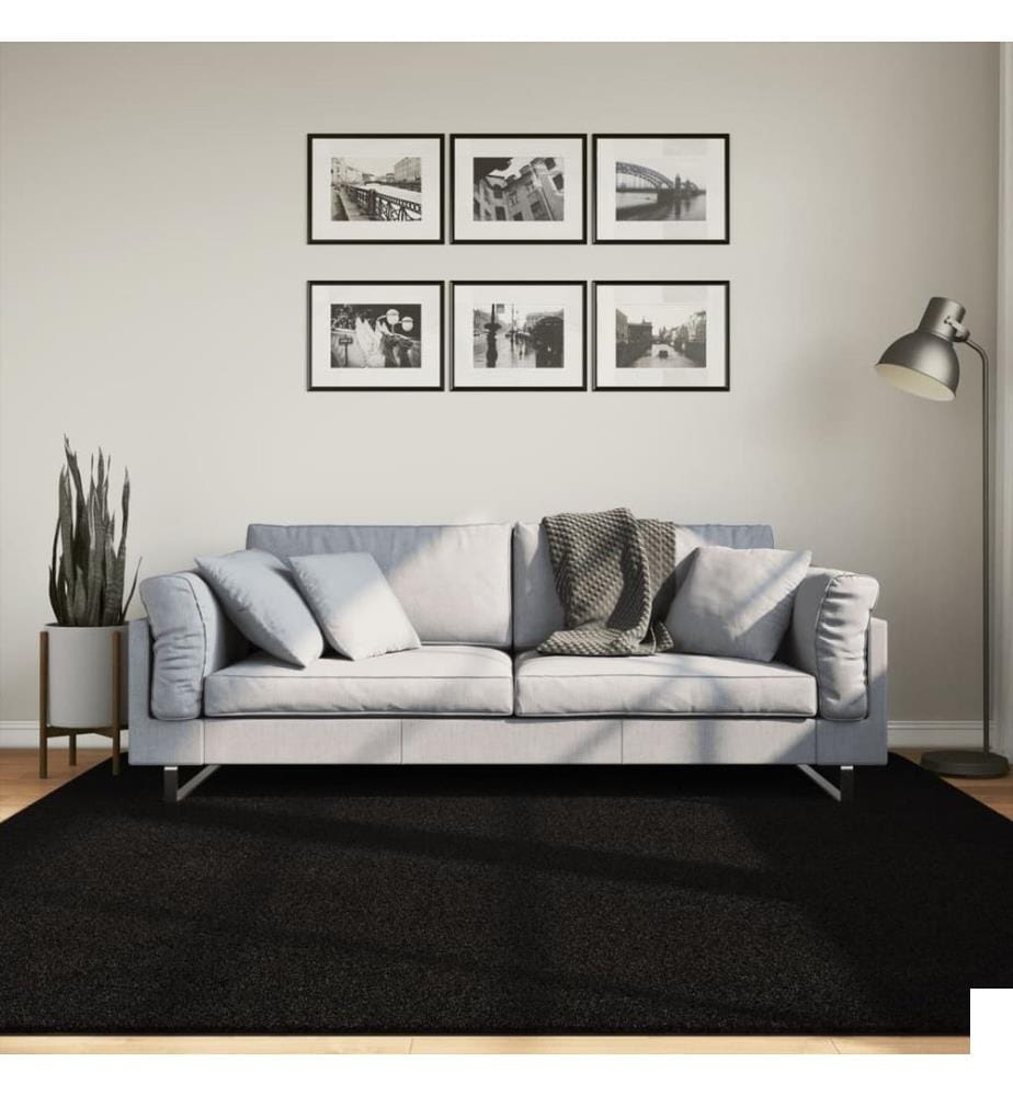 Tapis HUARTE à poils courts doux et lavable noir 200x200 cm