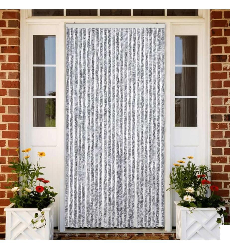 Rideau anti-mouches blanc et gris 100x200 cm chenille