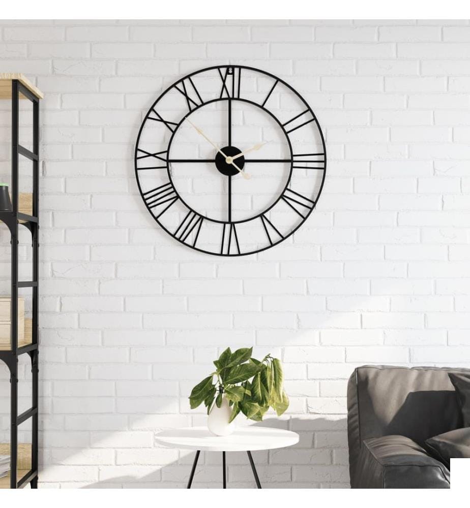 Horloge murale noir Ø50 cm fer