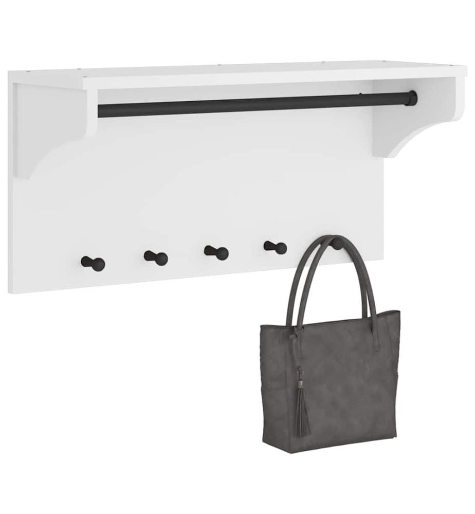 Porte-manteau mural SANDNES blanc 87x30x42 cm bois massif pin