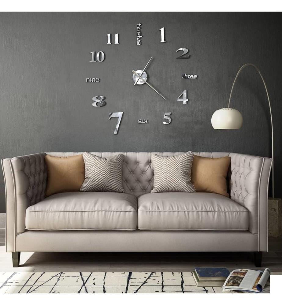 Horloge murale 3D Design moderne 100 cm XXL Argenté