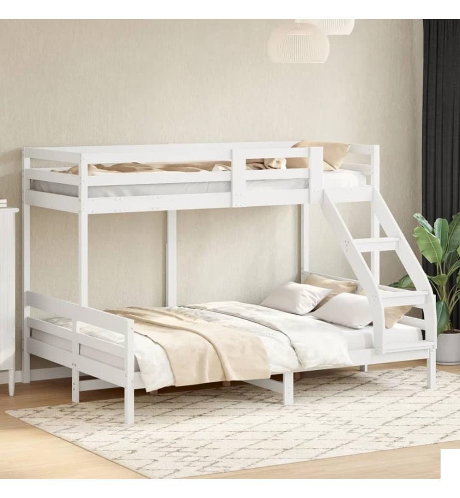 Lit superposé sans matelas 90x200/140x200 cm blanc bois massif