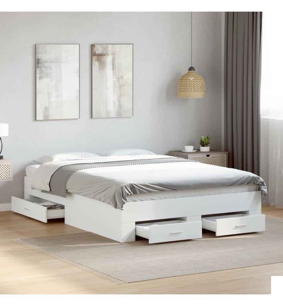 Cadre de lit avec tiroirs sans matelas blanc 120x200 cm