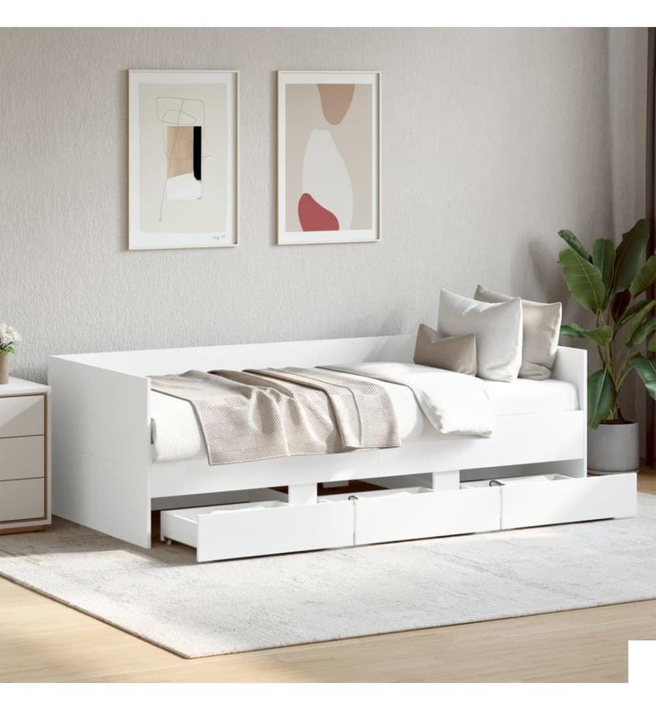 Lit de jour avec tiroirs sans matelas blanc 90x200 cm