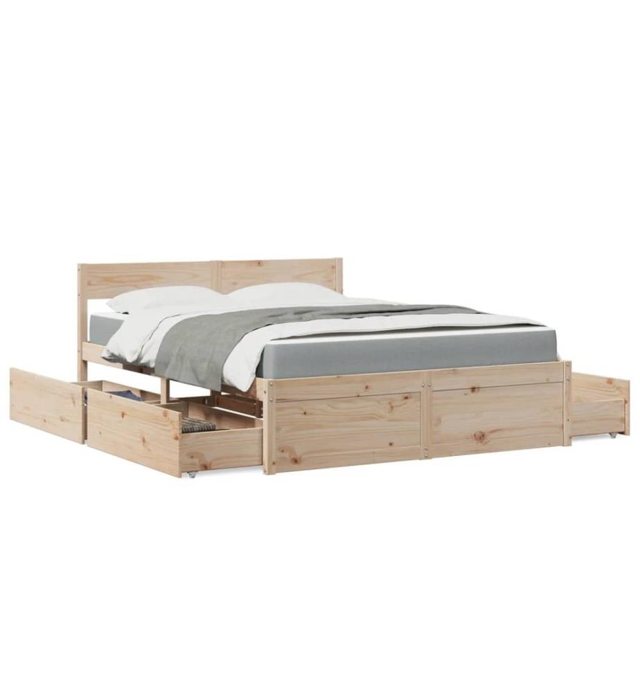 Lit avec tiroirs et matelas 160x200 cm bois de pin massif