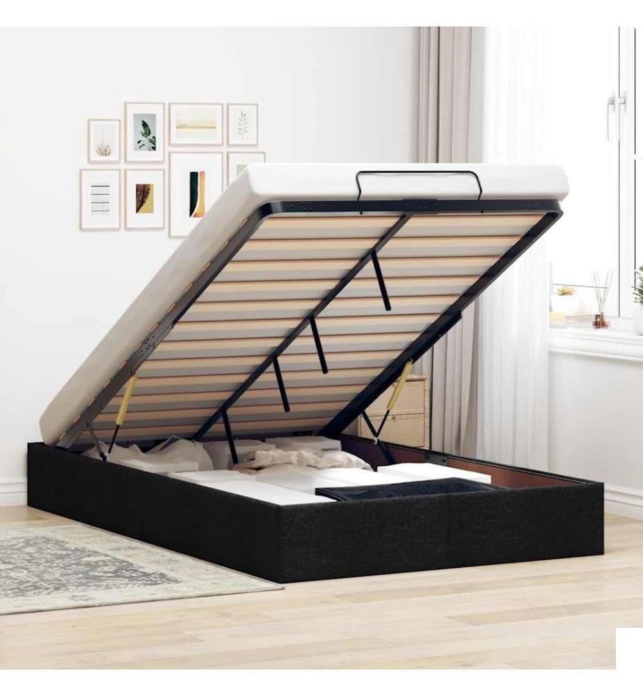 Cadre de lit ottoman sans matelas noir 120x200 cm tissu