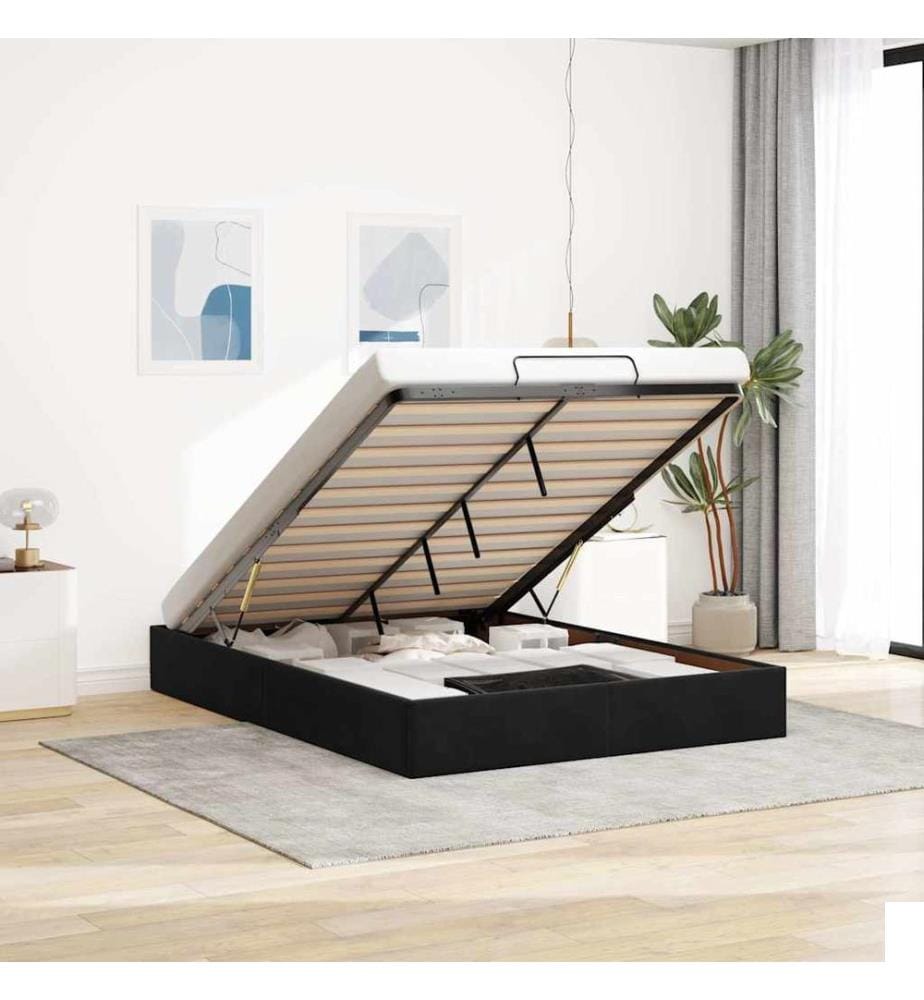 Cadre de lit ottoman sans matelas noir 140x200 cm velours