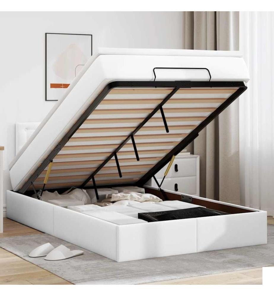 Cadre de lit ottoman avec matelas blanc 120x190 cm similicuir