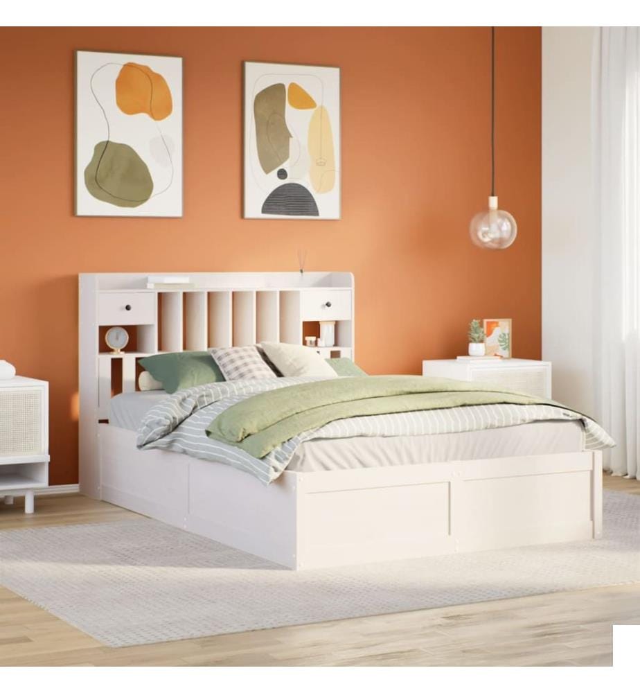 Cadre de lit sans matelas blanc 160x200 cm bois de pin massif