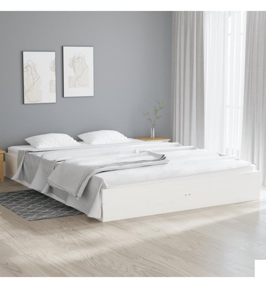 Cadre de lit sans matelas blanc bois massif 180x200 cm