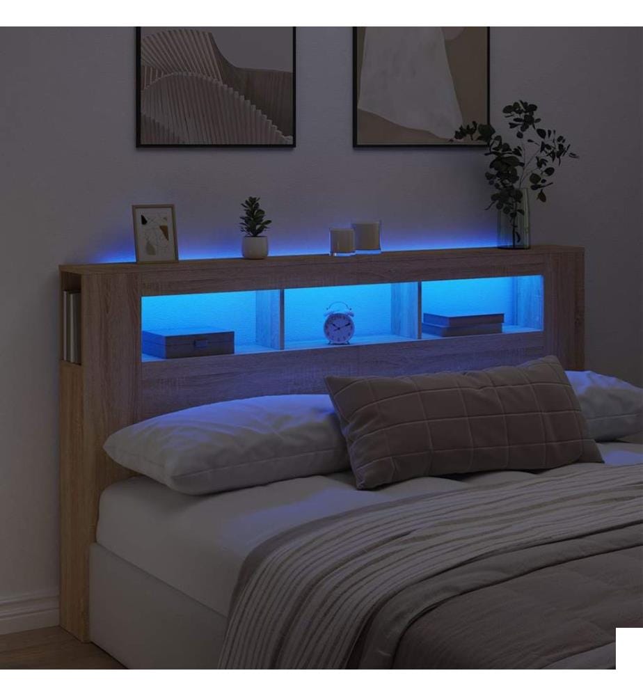 Tête de lit à LED chêne sonoma 180x18,5x103,5cm bois ingénierie