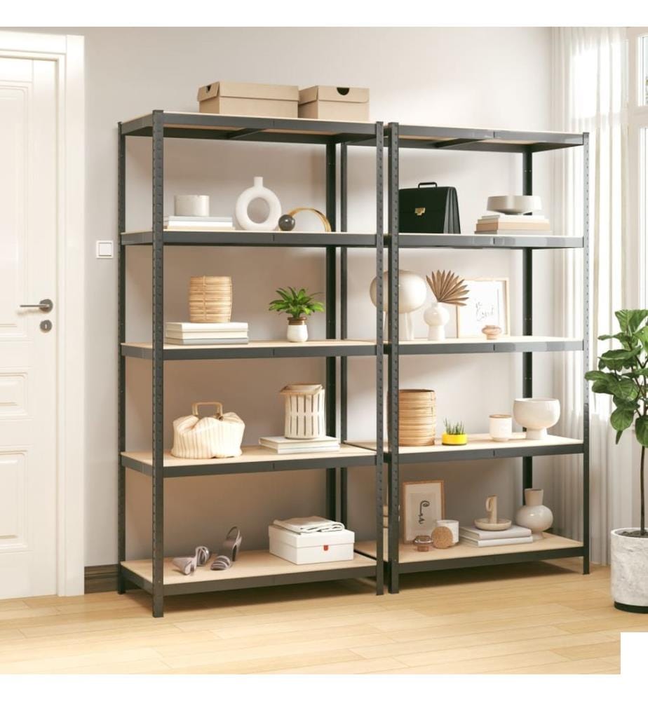 Étagères à 5 niveaux 2pcs Anthracite Acier et bois d'ingénierie