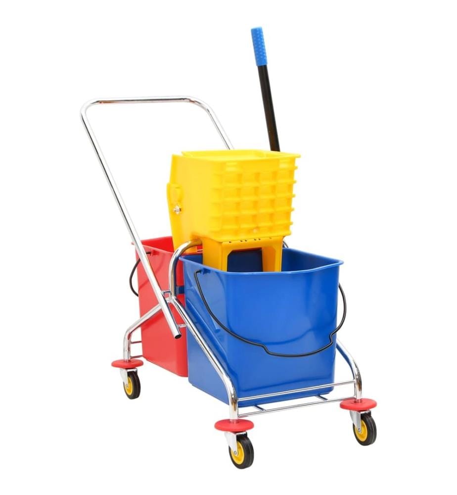 Chariot de nettoyage avec seaux et essoreuse PP&acier chromé;