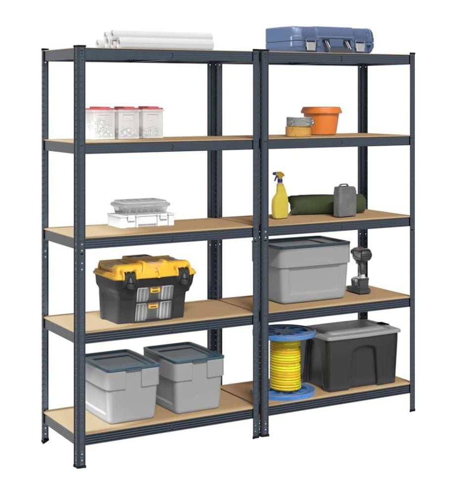 Étagères de rangement 5 niveaux 2 pcs Anthracite Acier et bois