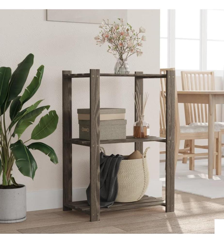 Support de rangement à 3 niveaux gris 60x38x90 cm bois de pin