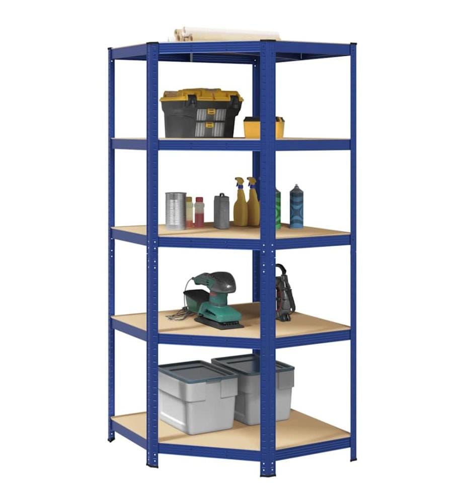 Étagère d'angle à 5 niveaux Bleu Acier et bois d'ingénierie