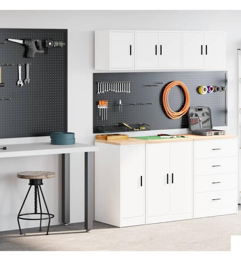 Armoires de garage 2 pcs blanc bois d'ingénierie