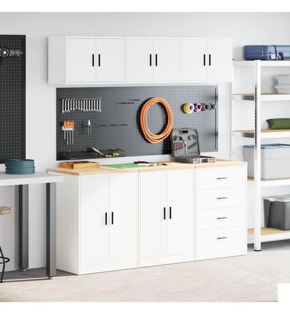 Armoires de garage 6 pcs blanc bois d'ingénierie