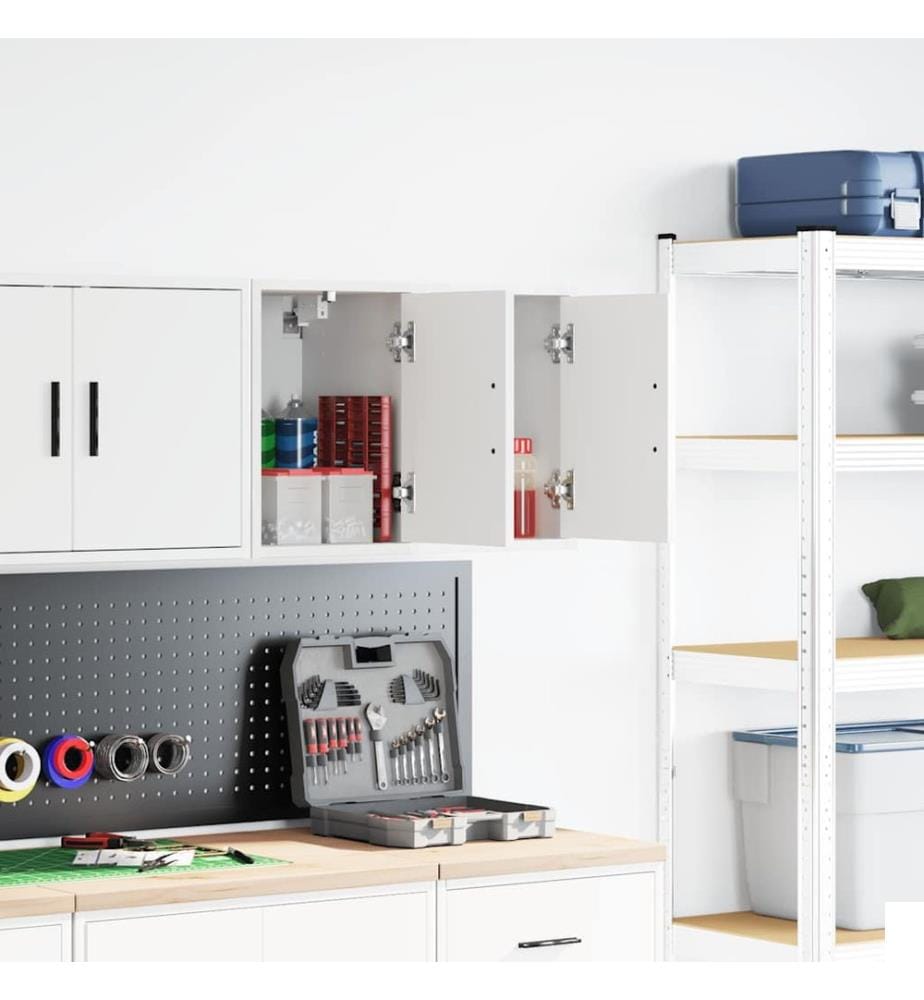 Armoires murales de garage 2 pcs blanc bois d'ingénierie