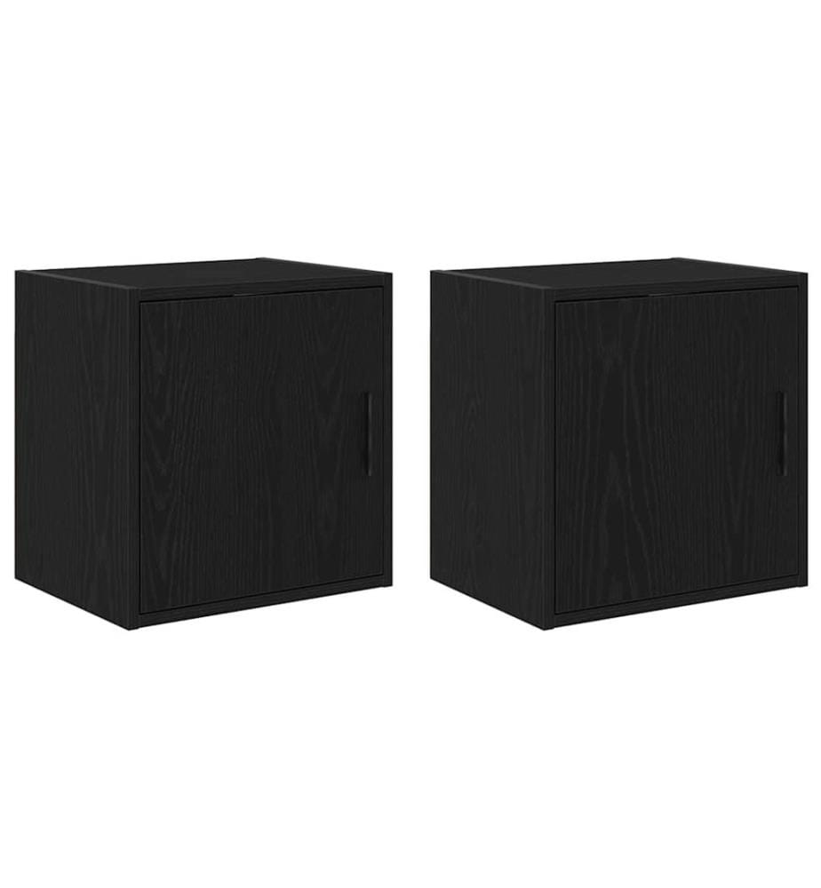 Armoires murales de garage 2 pcs noir bois d'ingénierie