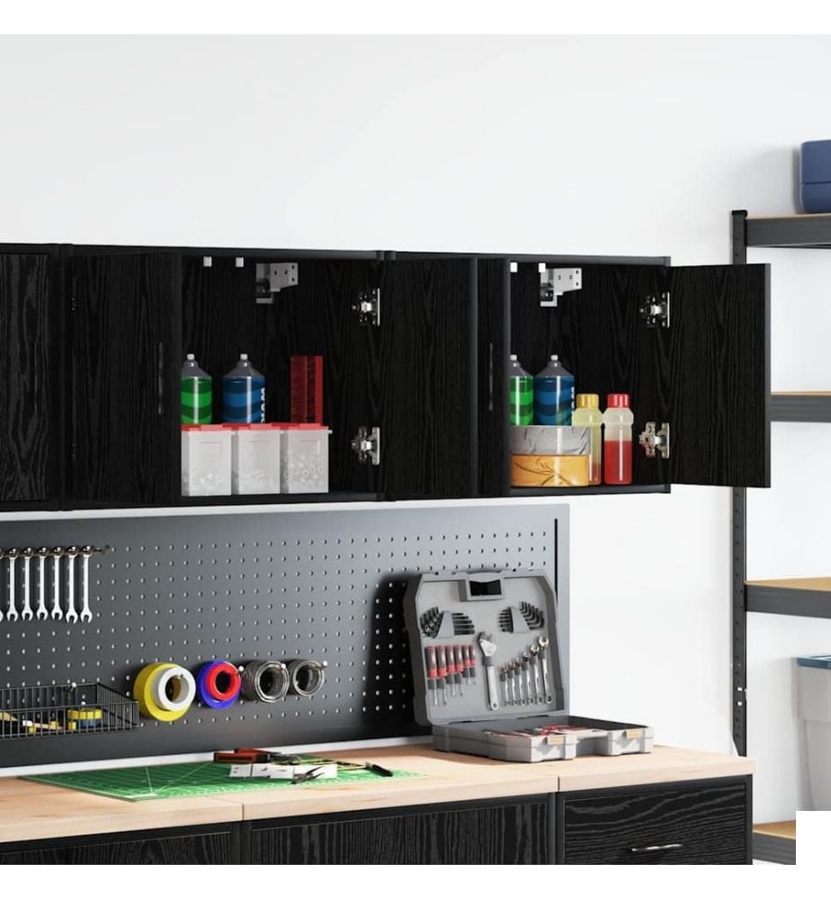 Armoires murales de garage 2 pcs noir bois d'ingénierie