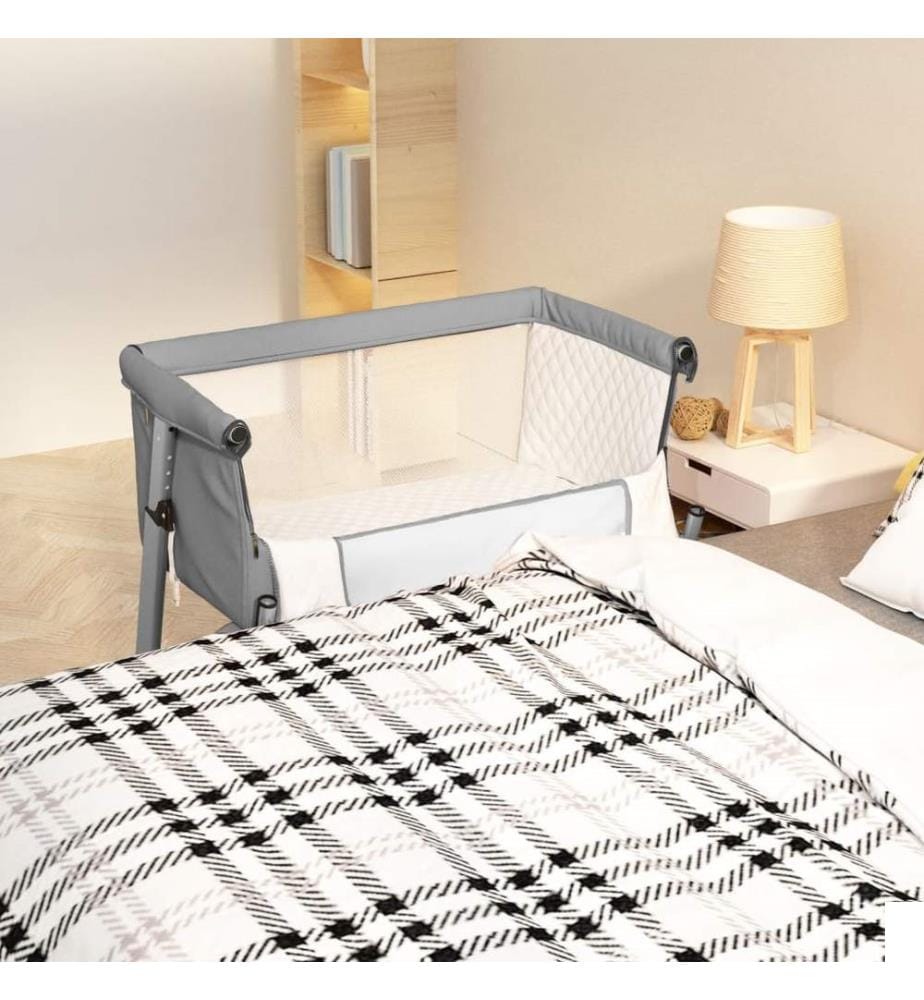 Lit pour bébé avec matelas Gris clair Tissu de lin