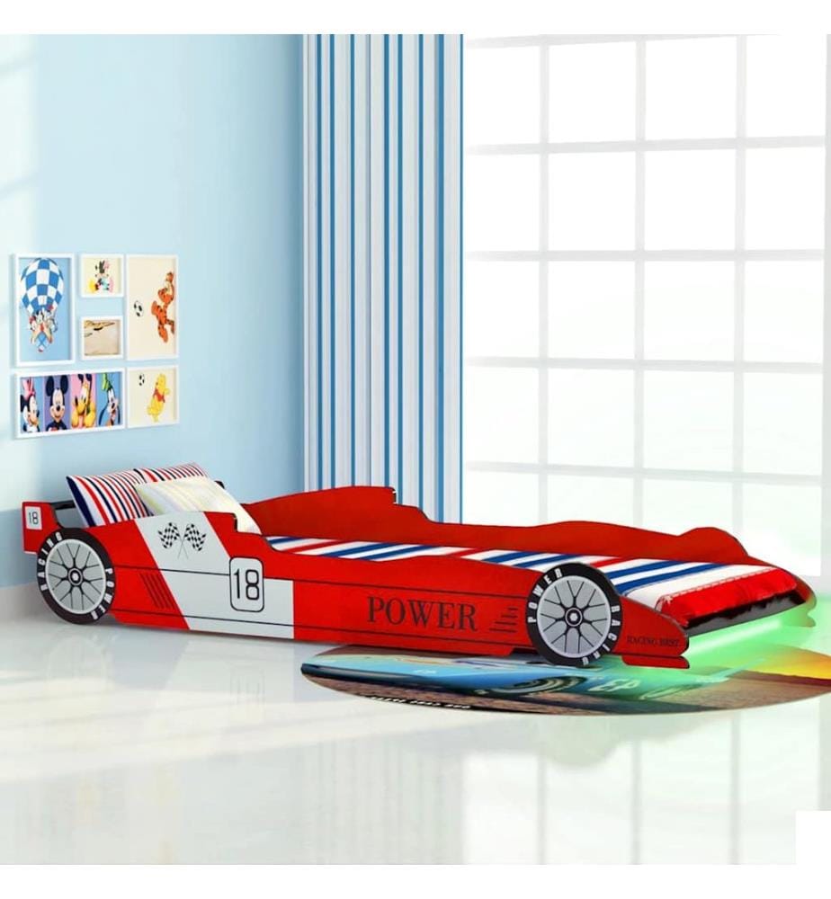Lit voiture de course pour enfants avec LED 90 x 200 cm Rouge